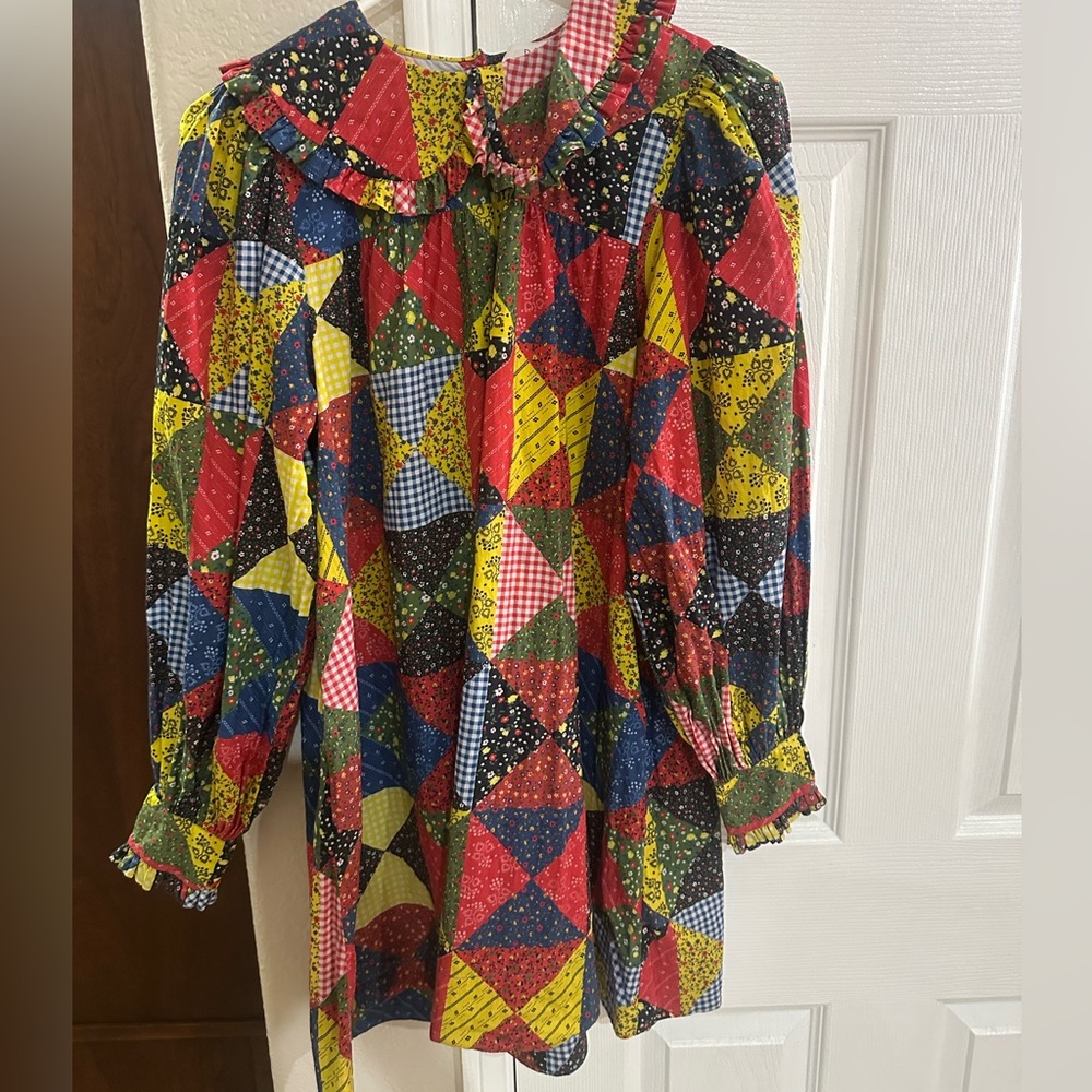 Doen Colorful Adalina countryside Patchwork Dress babydoll long sleeve dress